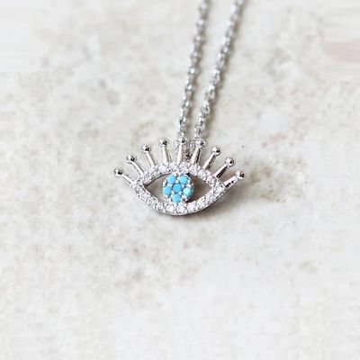 925 เงินสเตอร์ลิ่ง มิโคร Pave Clear CZ และสีเทอร์คิวาส Evils Eyes Pendant Necklace Necklaces