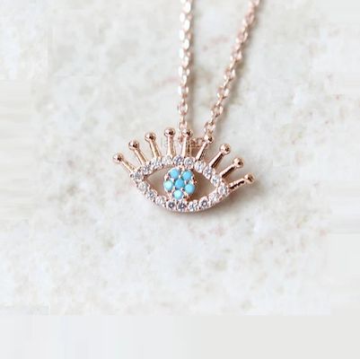 925 เงินสเตอร์ลิ่ง มิโคร Pave Clear CZ และสีเทอร์คิวาส Evils Eyes Pendant Necklace Necklaces