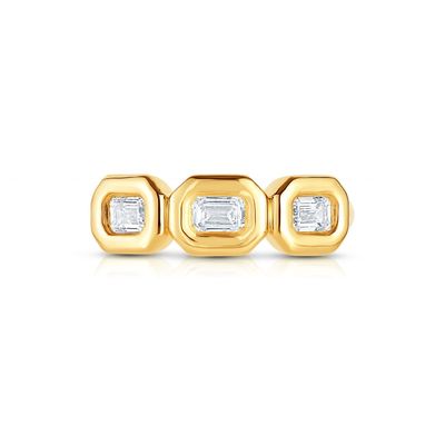 แหวนทองเหลืองทองเหลืองทองเหลืองสามเสื้อ ทําด้วยมือ มีหิน Zircon AAA และ 14K Gold Bezel