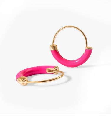 925 สเตอร์ลิงสิลเวอร์วงจร 18 มิลลิเมตร Dia ห่วงs ด้วย Hot Pink Enamel และ 18K Gold การชุบ