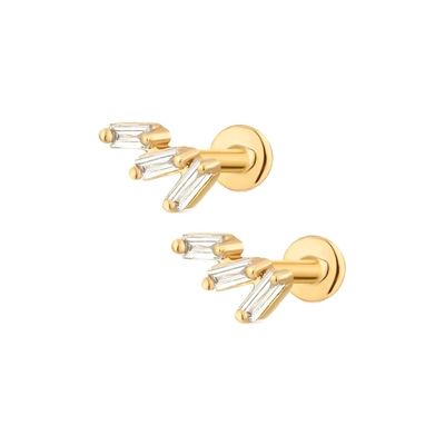 หูหูเงินสเตอร์ลิ่ง 925 สีขาวสามเหลี่ยม Zircon Threaded หลังเรียบ