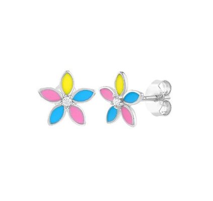 สีเหลืองเอ็มนาเมลหลายสี ดอกไม้ Stud หูหู 925 สตอร์ลิงเงิน ดอกไม้ Studs