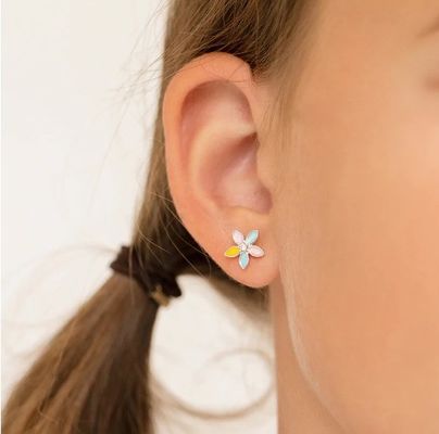 สีเหลืองเอ็มนาเมลหลายสี ดอกไม้ Stud หูหู 925 สตอร์ลิงเงิน ดอกไม้ Studs