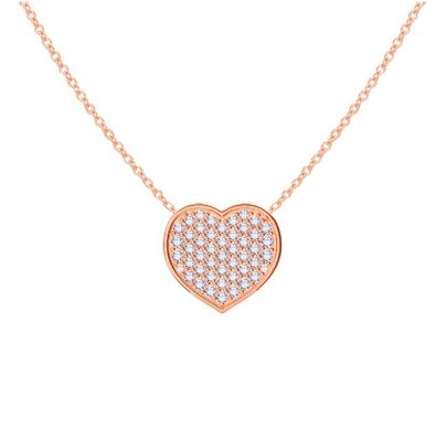 18 นิ้ว เชือกยาวกลมตัดเพชร 925 สตอร์ลิงเงิน หัวใจ Pendant Necklace สําหรับผู้หญิง