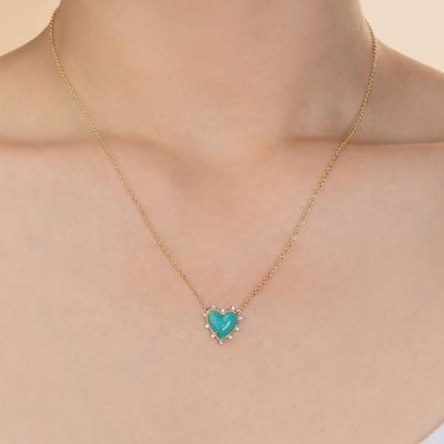 925 สตอร์ลิงเงินโซ่ พระเครื่อง เพชรและเทอร์คิวาส หัวใจ Twist Necklace ไม่มีเพชรโซ่