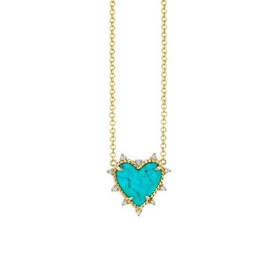 925 สตอร์ลิงเงินโซ่ พระเครื่อง เพชรและเทอร์คิวาส หัวใจ Twist Necklace ไม่มีเพชรโซ่