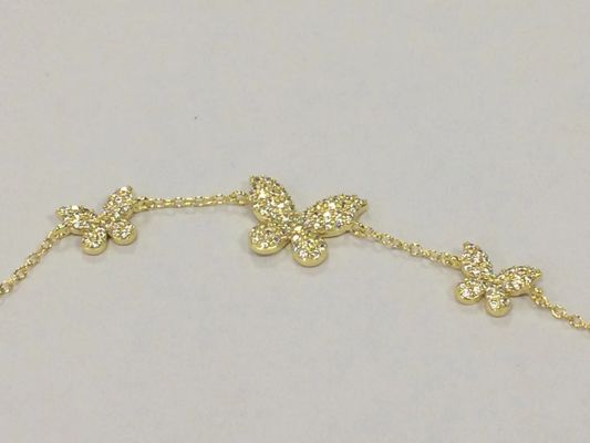 14K ทองคํา Triple Butterfly Chain Bracelet ชัดเจน CZ เงิน Chain Bracelet 925