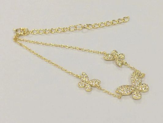 14K ทองคํา Triple Butterfly Chain Bracelet ชัดเจน CZ เงิน Chain Bracelet 925
