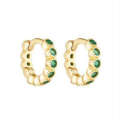 18K ทองทองทองทองทองทองทองทองทองทองทองทองทองทอง Emerald CZ Huggie Earrings For Girls พระเครื่องประดับประจําวัน