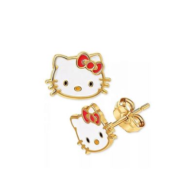 18K ทองคําเคลือบ Hello Kitty สร้อยหูสแตนเมลสําหรับเด็กผู้หญิงใน 925 เงินสเตอร์ลิง