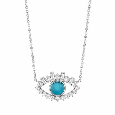 18K เหรียญทอง Baguette Cubic Zircon 925 สตอร์ลิงเงิน หญิง Evil Eye Necklace
