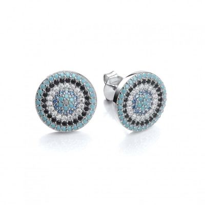 ZIRCON Circle 18K ทองคําเคลือบด้วยมือ Micron Pave CZ Eye Turkiye Design Stud Earring 925 สเตอร์ลิงสิลเวอร์
