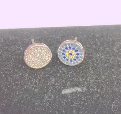 ZIRCON Circle 18K ทองคําเคลือบด้วยมือ Micron Pave CZ Eye Turkiye Design Stud Earring 925 สเตอร์ลิงสิลเวอร์