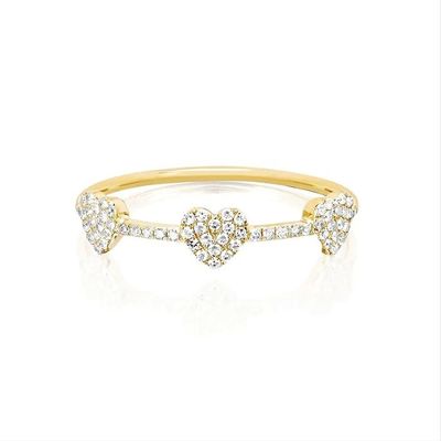 18K ทอง 925 สเตอร์ลิงสิลเวอร์ 3 ไมโคร Pave หัวใจแหวนสําหรับผู้หญิงและอลังการ