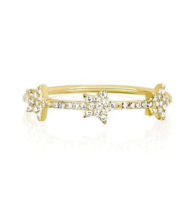 18K ทอง Plated เงิน CZ ดาวประกาศวงแหวนสําหรับผู้หญิง Micro Pave การจัดตั้งรับรอง