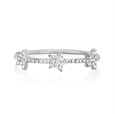 18K ทอง Plated เงิน CZ ดาวประกาศวงแหวนสําหรับผู้หญิง Micro Pave การจัดตั้งรับรอง