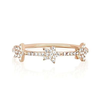 18K ทอง Plated เงิน CZ ดาวประกาศวงแหวนสําหรับผู้หญิง Micro Pave การจัดตั้งรับรอง