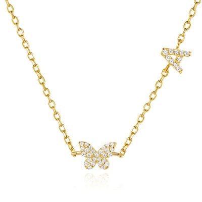 สร้อยคอ Mini 18K ทองคําขาว Micron Pave CZ Butterfly 925 สตอร์ลิ่ง เงิน Pendant