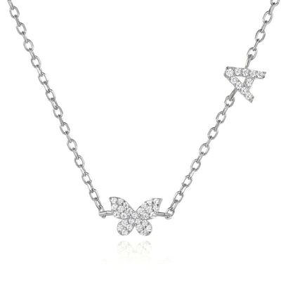 สร้อยคอ Mini 18K ทองคําขาว Micron Pave CZ Butterfly 925 สตอร์ลิ่ง เงิน Pendant