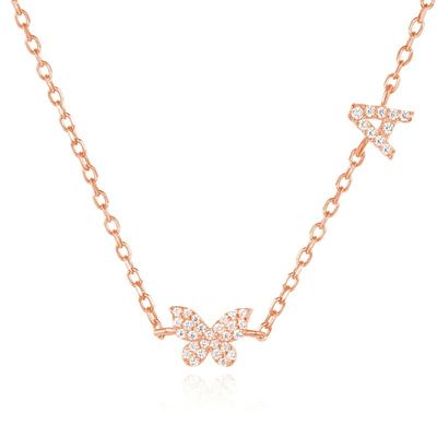 สร้อยคอ Mini 18K ทองคําขาว Micron Pave CZ Butterfly 925 สตอร์ลิ่ง เงิน Pendant