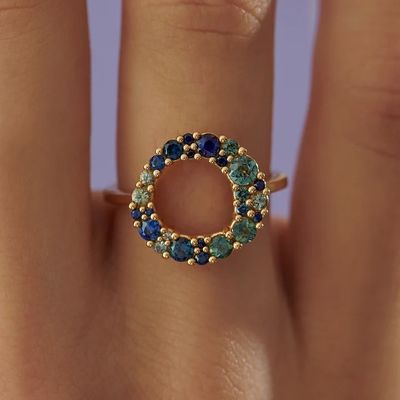 18K ทอง Bubble หลายสี Sapphire Cubic Zircon 925 สตอร์ลิงเงินวงแหวนผู้หญิง