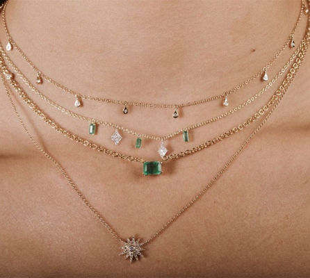 เครื่องประดับสีขาวทรงกลม Zircon สายคอน้ําตาสําหรับผู้หญิง