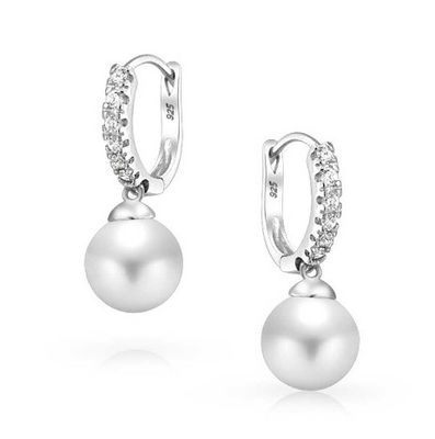 10MM Pearl Cubic เซอร์คอนia Dangle Earrings OEM CZ Dangle Drop Earrings วงจรหูห้อยห้อยห้อยห้อยห้อย
