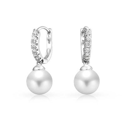 10MM Pearl Cubic เซอร์คอนia Dangle Earrings OEM CZ Dangle Drop Earrings วงจรหูห้อยห้อยห้อยห้อยห้อย