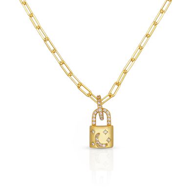 18K Gold Medallion จี้ Pave White CZ Link Chain Necklace สําหรับการหมั้น