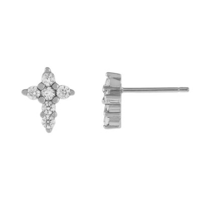 18K ทองเหลือง Micron Pave Cross Stud หูหูใน 925 เงินสเตอร์ลิงสําหรับเด็กผู้หญิง