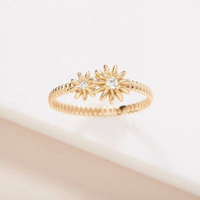 แฟชั่น ทอง 925 สเตอร์ลิง เงิน Daisy CZ แหวน