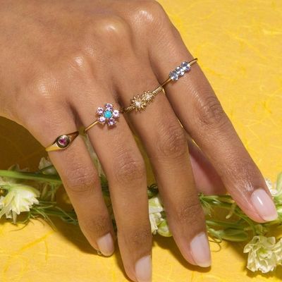 แฟชั่น ทอง 925 สเตอร์ลิง เงิน Daisy CZ แหวน