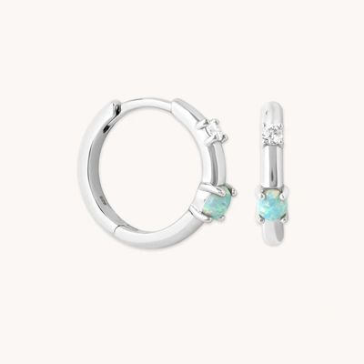 Mystic 18K ทองคํา Plated Opal Hoops 925 สตอร์ลิ่งเงิน ใหม่สุด Huggies ผ้าใบ