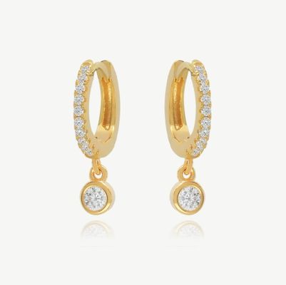 18K ทองคํา ชุบ S925 เงิน Huggies เล็ก ๆ น้อย ๆ Single Bezel หิน ห่วงs หูข้อมือสําหรับผู้หญิง
