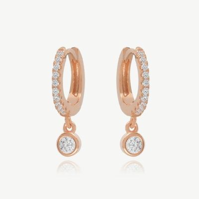 18K ทองคํา ชุบ S925 เงิน Huggies เล็ก ๆ น้อย ๆ Single Bezel หิน ห่วงs หูข้อมือสําหรับผู้หญิง