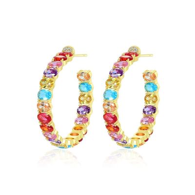 สีสันบราซิล 18K ทอง ห่วง หูหู ทรงวงรี ทองแดง หูหู