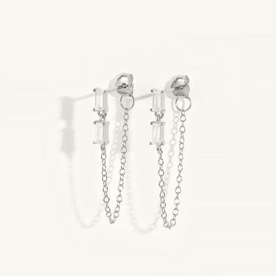 ขาย บาแกตต์ Cubic เซอร์คอน Threader Stud Earring พระเครื่อง 925 เงินสเตอร์ลิง สําหรับผู้หญิง