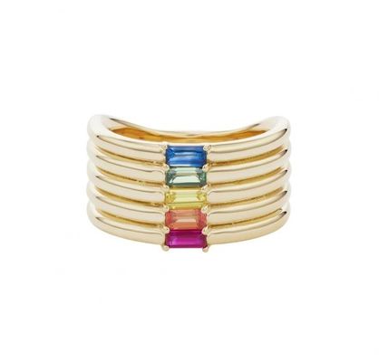 18K ทองเหลือง Rainbow บาแกตต์ ตัด CZ Multi Fashion 925 สตอร์ลิงเงินวงแหวนผู้หญิง
