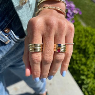 18K ทองเหลือง Rainbow บาแกตต์ ตัด CZ Multi Fashion 925 สตอร์ลิงเงินวงแหวนผู้หญิง