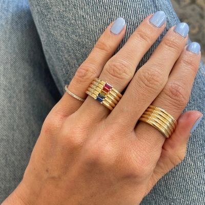 18K ทองเหลือง Rainbow บาแกตต์ ตัด CZ Multi Fashion 925 สตอร์ลิงเงินวงแหวนผู้หญิง