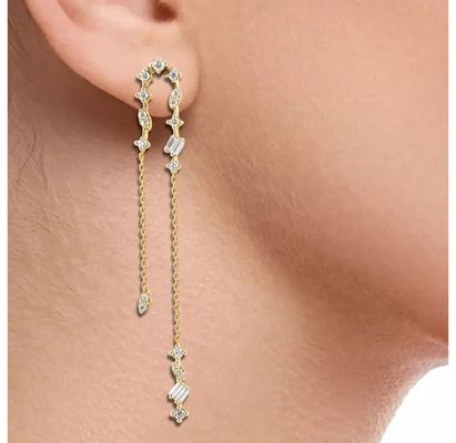 2024 บราซิล โกลด์ การชุบ Drop Chain Earrings ผู้หญิง 925 สเตอร์ลิง เงิน Earrings
