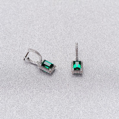 สีเขียว CZ ไดมอนด์ 925 สเตอร์ลิ่ง เงินคลาสสิค