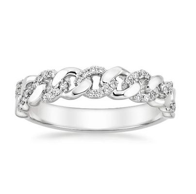 Micron Pave CZ 18K โกลด์ ชุบ Stacking Chain Link 925 สเตอร์ลิง เงินแหวนผู้หญิง