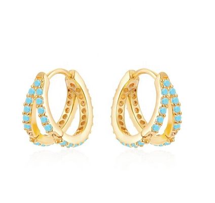 โรเดียม การชุบ Double Turquoise 925 Sterling Silver Cubic เซอร์คอนia Earring สําหรับผู้หญิง