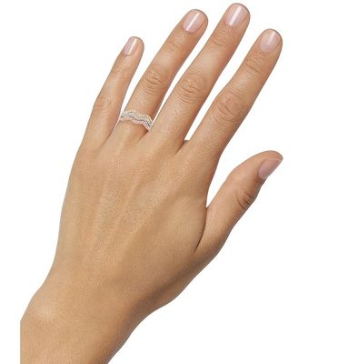 3 ชิ้น Pave แหวนชุด Rhodium ชุบ วงกลมแหวน Sterling เงิน