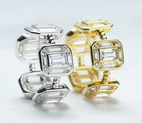 Emerald White CZ หญิง วงดนตรีนิรันดร์ บาแกตต์ 18K ทอง 925 สตอร์ลิง สิลเวอร์แหวน