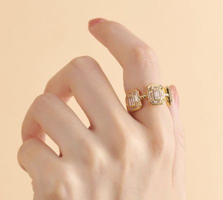 Emerald White CZ หญิง วงดนตรีนิรันดร์ บาแกตต์ 18K ทอง 925 สตอร์ลิง สิลเวอร์แหวน