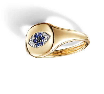 สินค้าสะสมสายเคเบิลบราซิล Evil Eye มินิพิงกี้วงแหวน 18K ทอง สีขาว CZ 925 เงิน