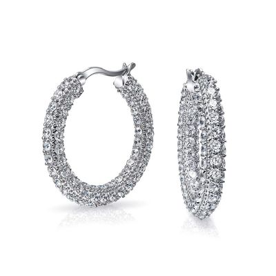 925 สตอร์ลิง เงินเจ้าสาว Pave White CZ ห่วง Earrings สําหรับเจ้าสาวที่มีแฟชั่น