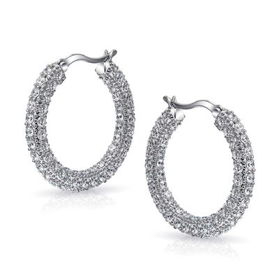 925 สตอร์ลิง เงินเจ้าสาว Pave White CZ ห่วง Earrings สําหรับเจ้าสาวที่มีแฟชั่น